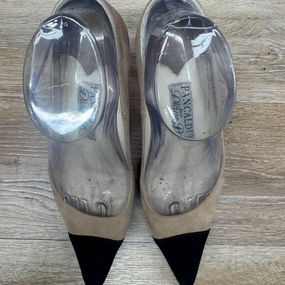 Pancaldi Beige/Black Pointed Toe Heels Women's Size EU 36.5 - Picture 2 of 6